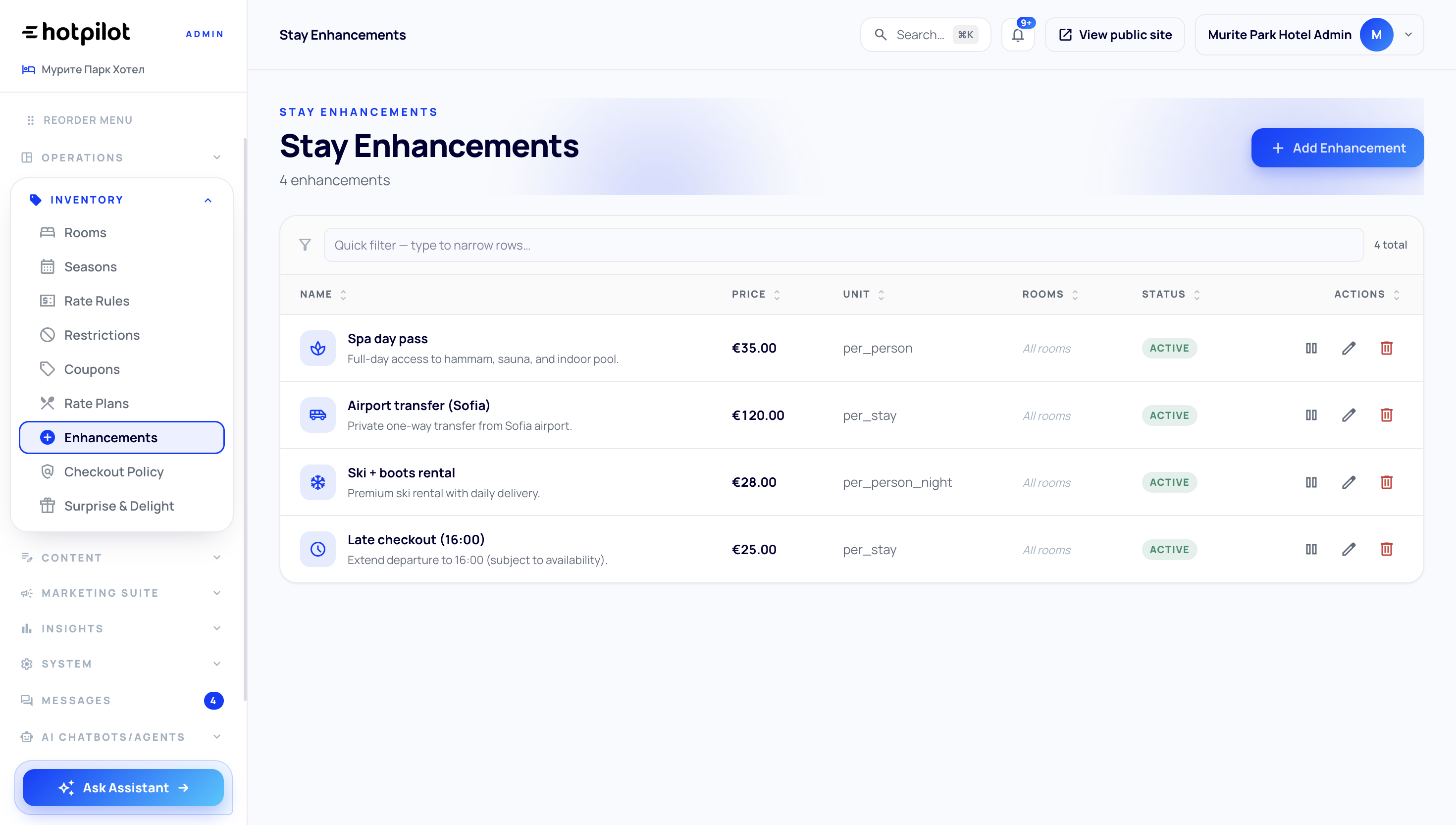 HotPilot Reservas de grupo y ventas adicionales