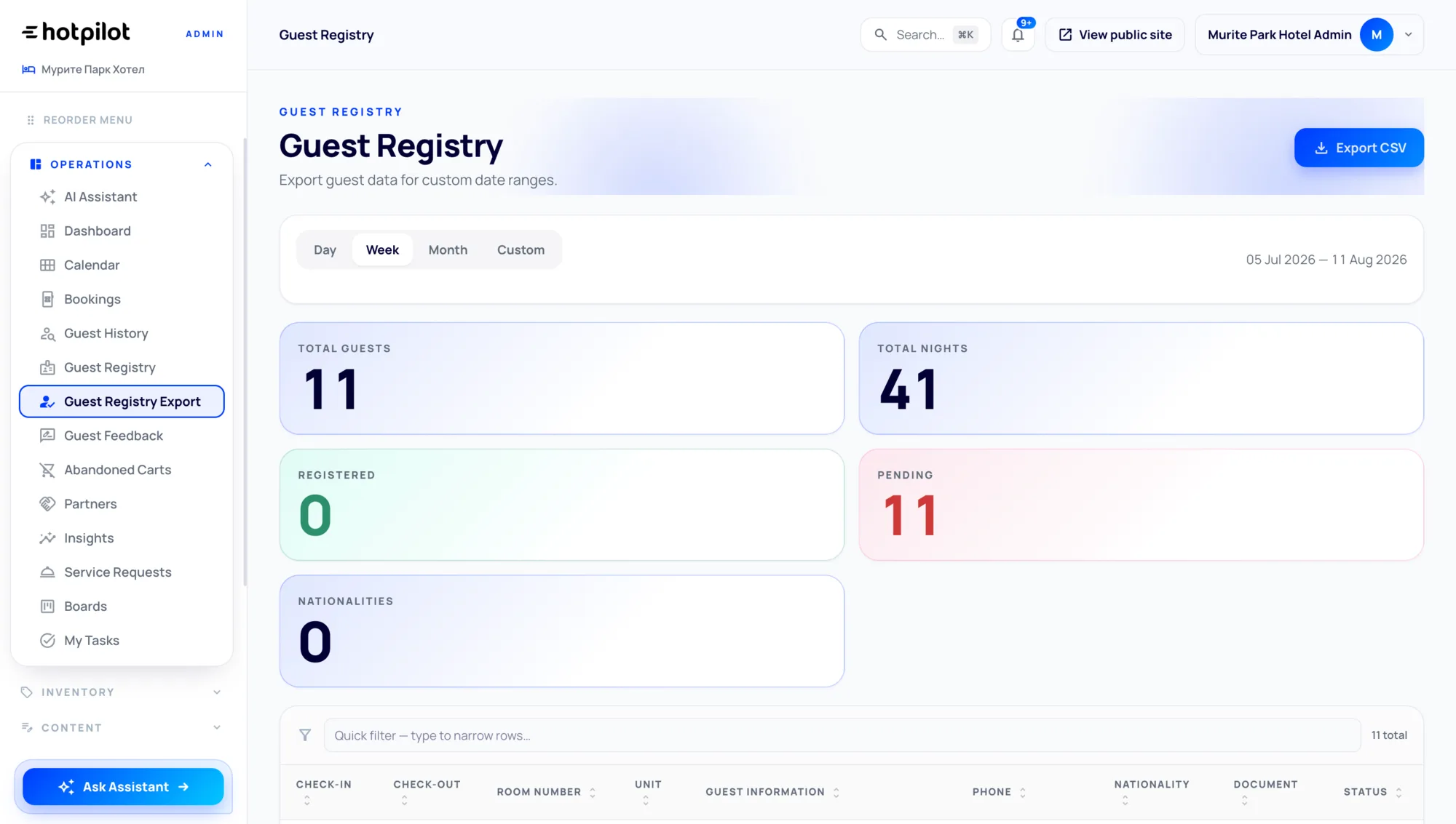 HotPilot ESTI Guest Registration