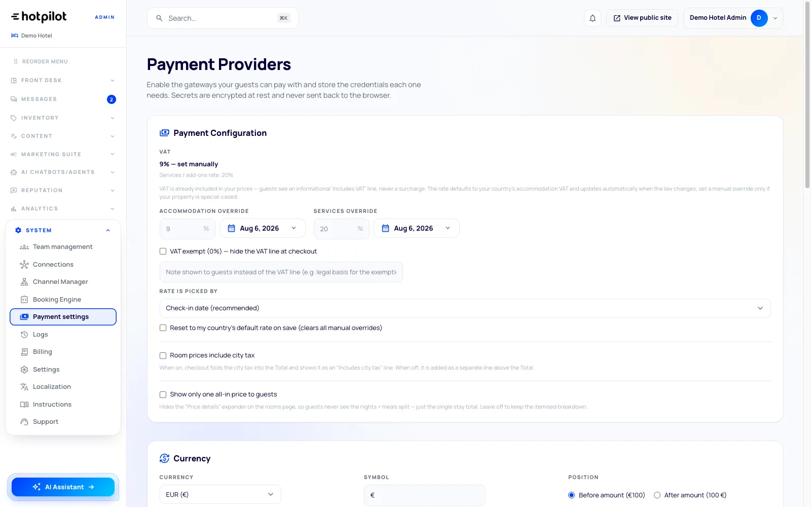 HotPilot Deposits, VAT & City Tax